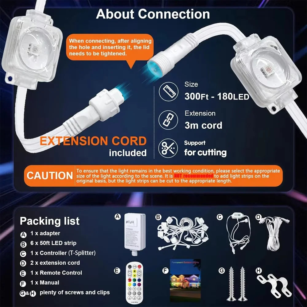 IP67 Waterproof Smart LED String Lights With App Remote Control