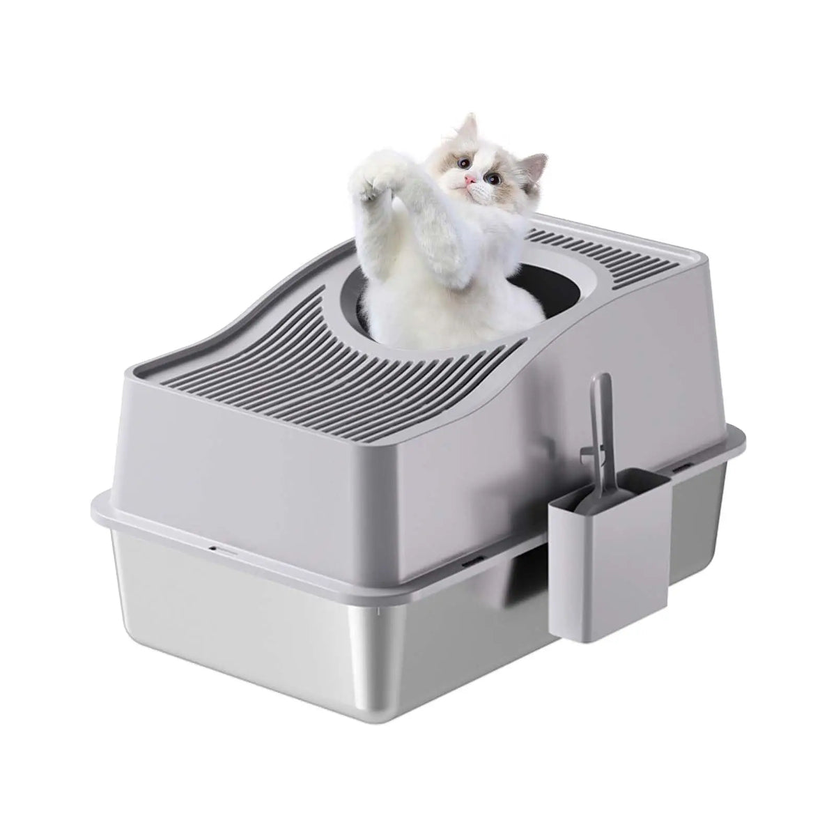 EliteZ Enclosed Stainless Steel Cat Litter Box With Lid