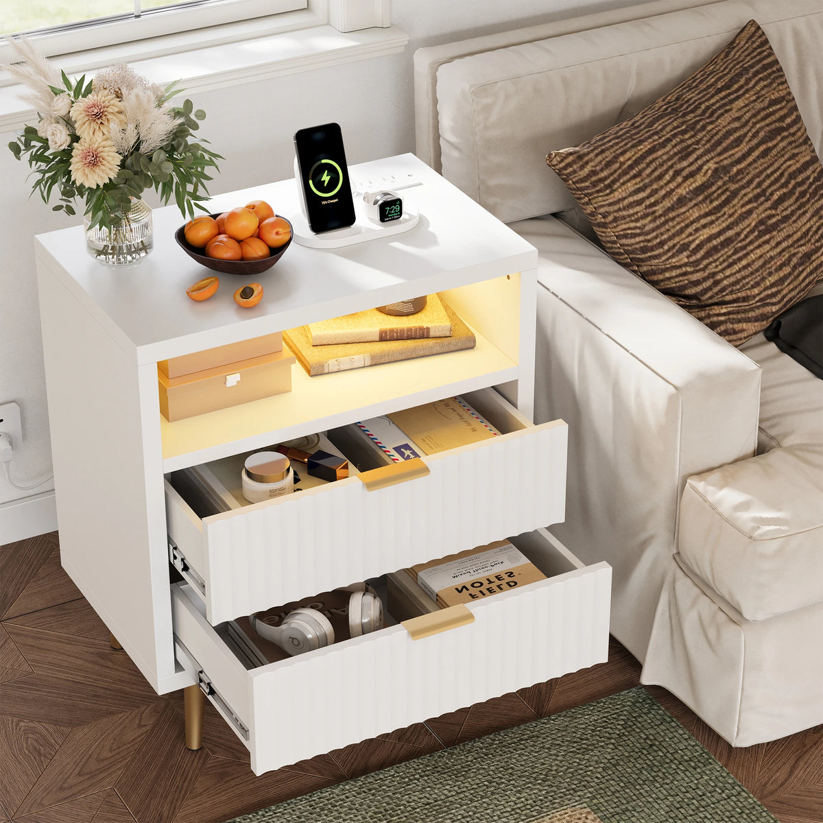 Gaomon Modern Bedside Table With USB Charging Station