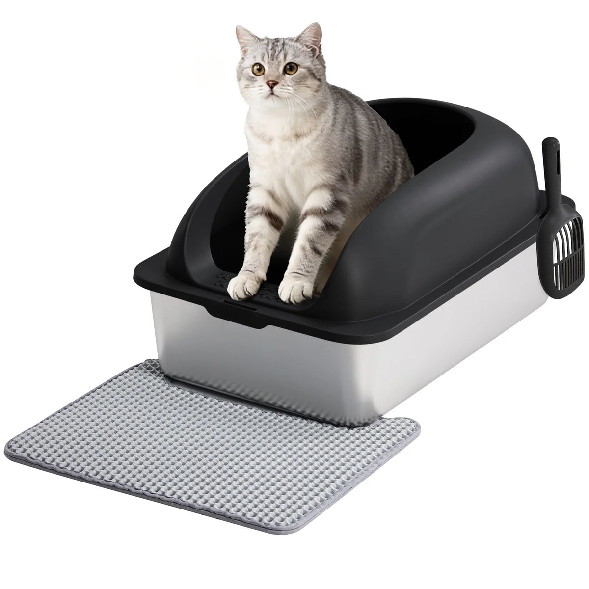 Stainless Steel Semi Closed Cat Litter Box With Lid Scoop