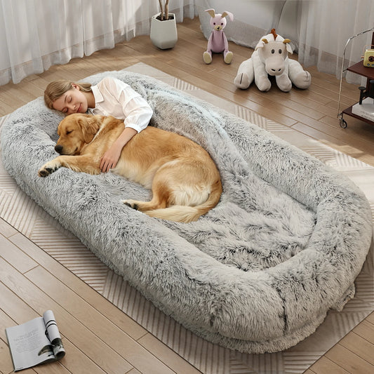 Large Orthopedic Human Dog Bed with Removable Faux Fur Cover