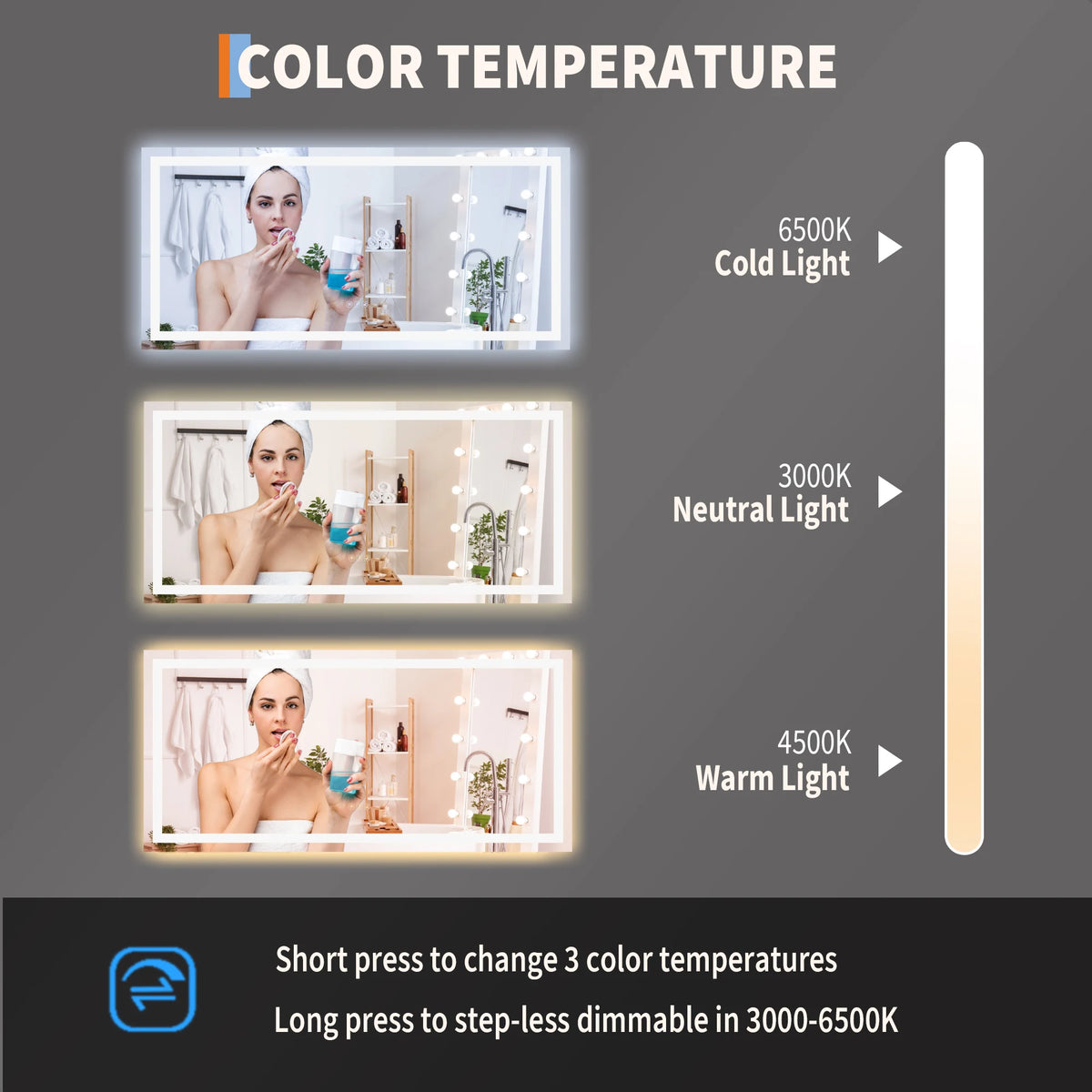 Premium LED Wall Mount Bathroom Mirror With Anti Fog Glass