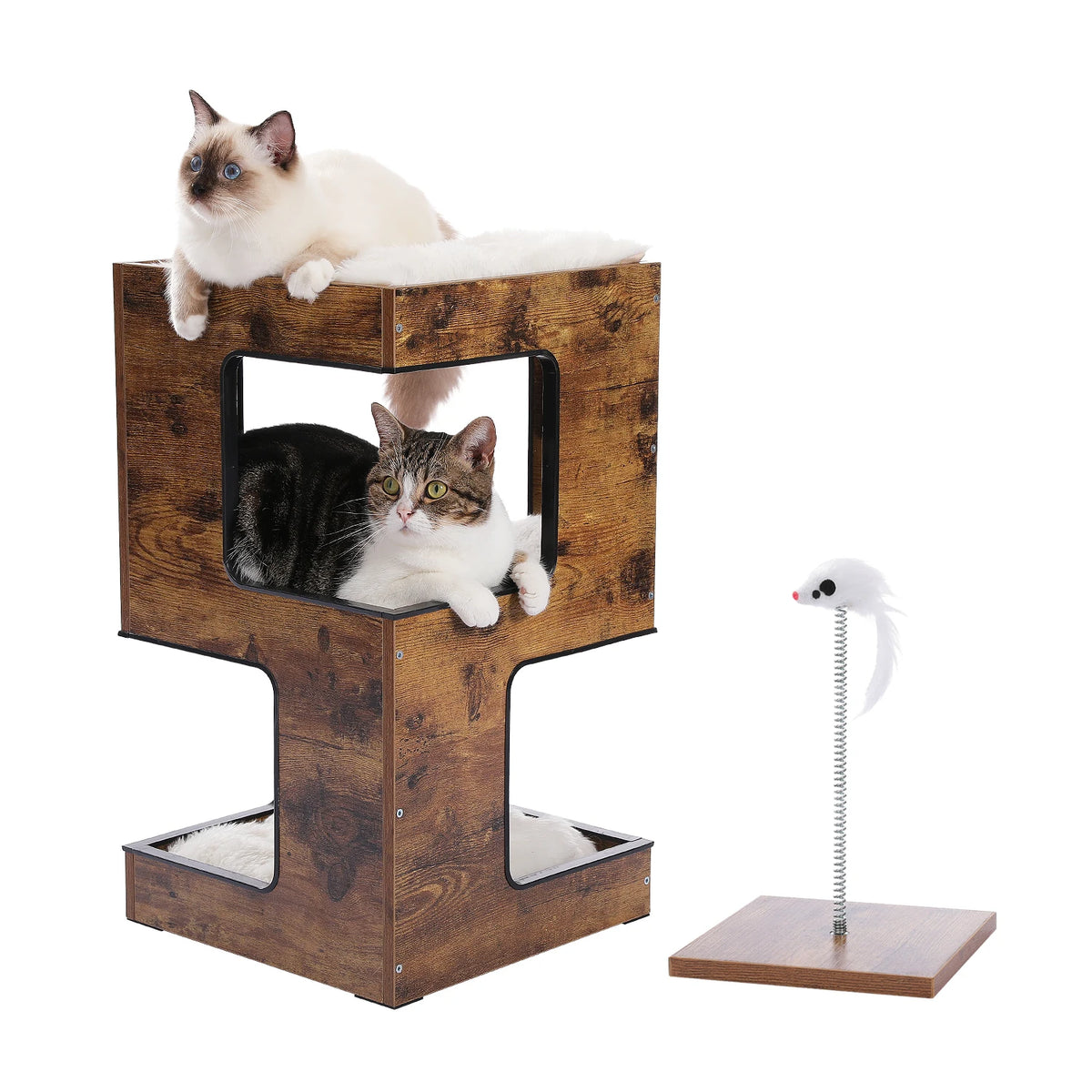 PAWZ Road Modern Wood Cat Condo Featuring Integrated Scratching Pad