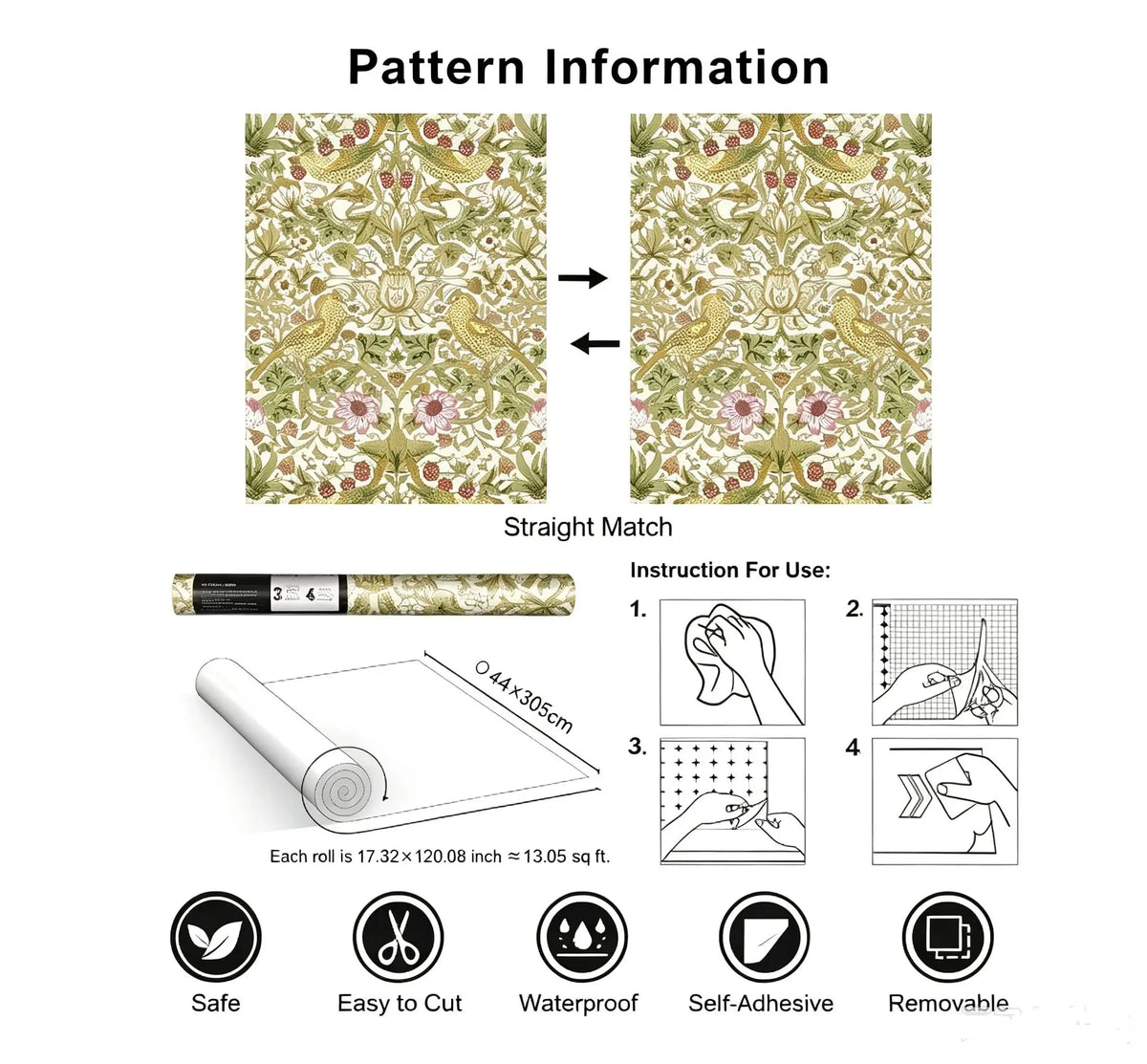 Jiffdiff Waterproof Self Adhesive Bird Floral PVC Wallpaper Sticker