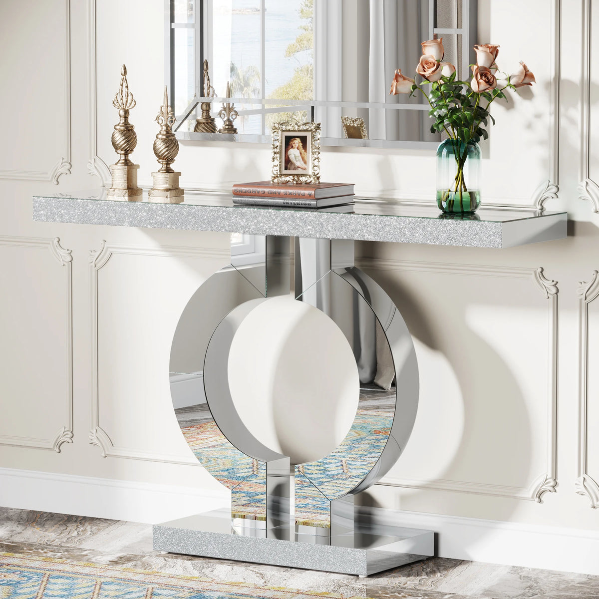 Tribesigns Modern Mirrored Console Table With Mirror Finish Top