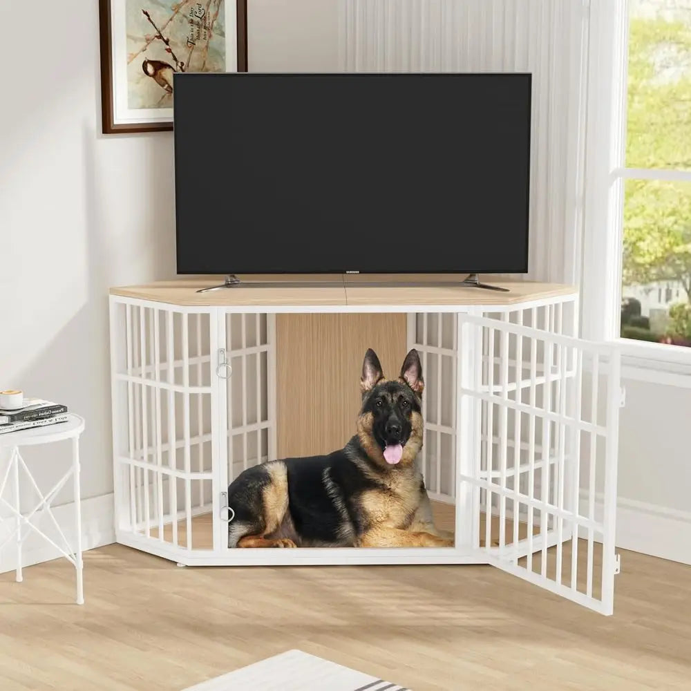Durable Wooden Dog Crate With Integrated Side Table