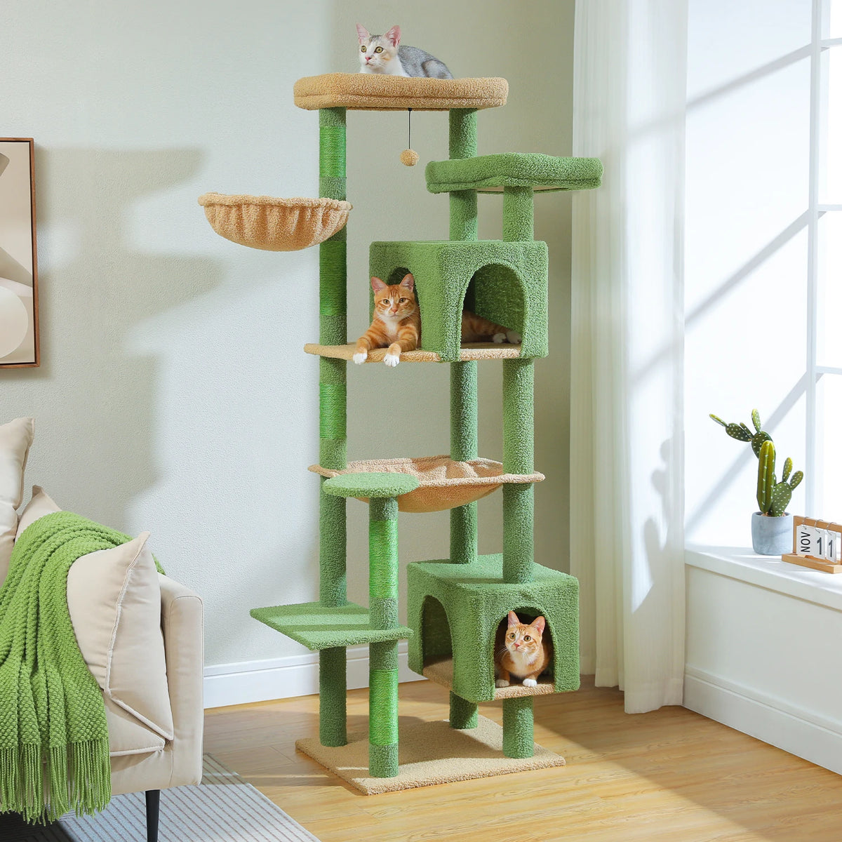 PAWZ Road Tall Cat Tower With Hammock And Scratching Posts