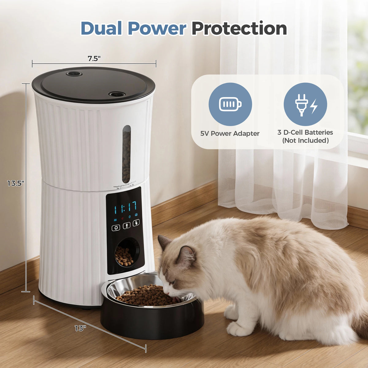 JHK Automatic Cat Feeder WiFi APP Dual Power Programmable Dispenser