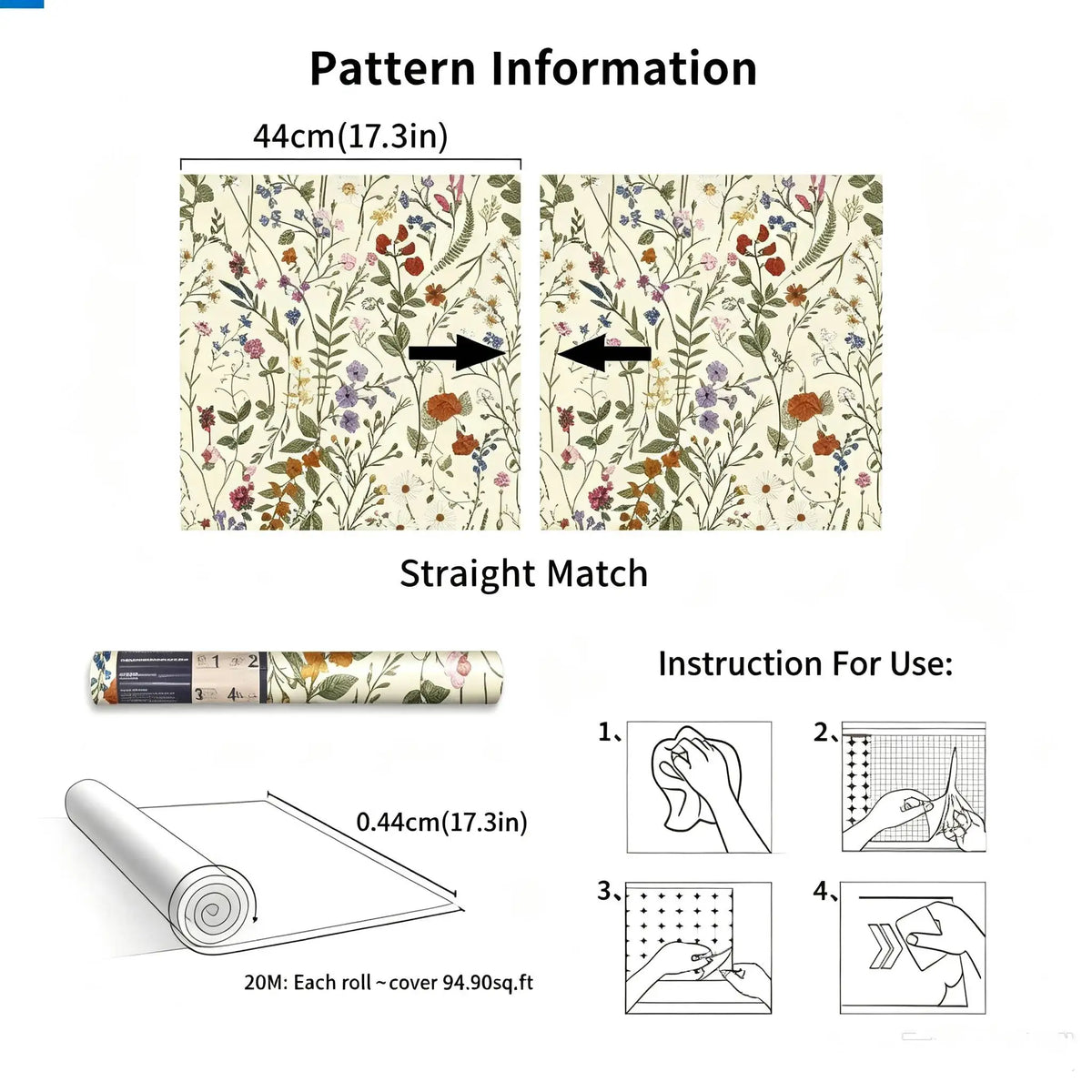 JIFFDIFF Peel And Stick Floral Vinyl Wallpaper Waterproof Wall Decor
