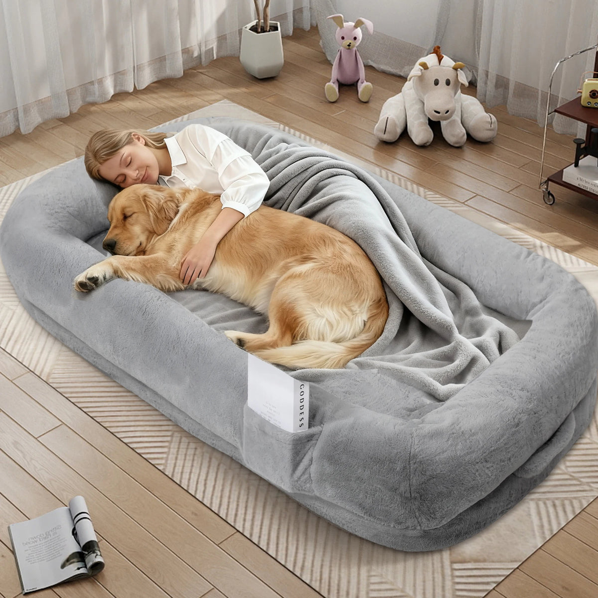 Large Orthopedic Human Dog Bed with Removable Faux Fur Cover