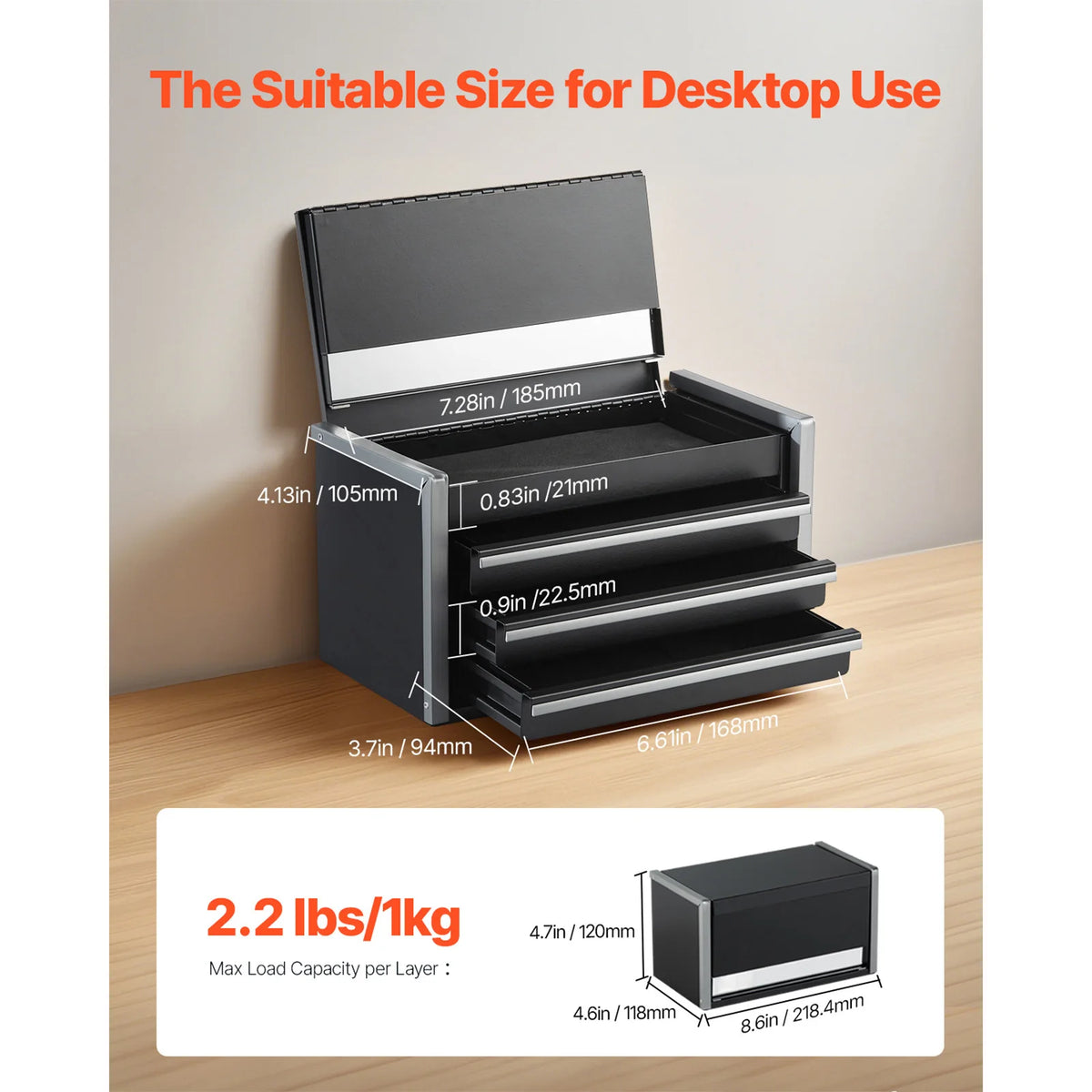 SucceBuy Metal Tool Box with 3 Drawers Portable Garage Storage