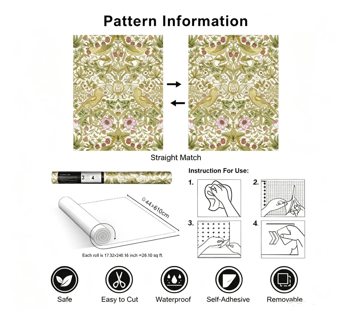 Jiffdiff Waterproof Self Adhesive Bird Floral PVC Wallpaper Sticker
