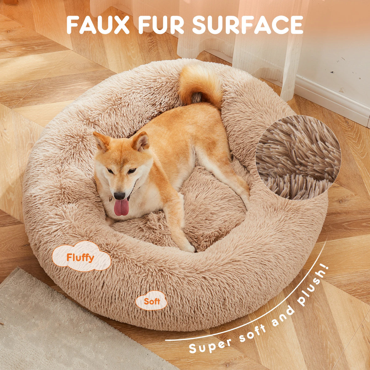 JHK Calming Round Dog Bed Washable Anti Slip Coral Fleece