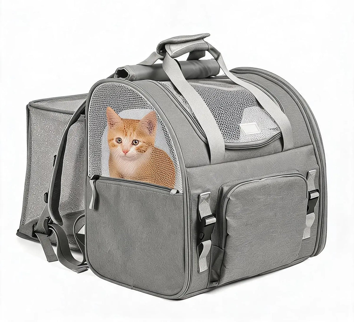 Expandable Cat Carrier Mesh Backpack Breathable Nylon Pet Travel Bag