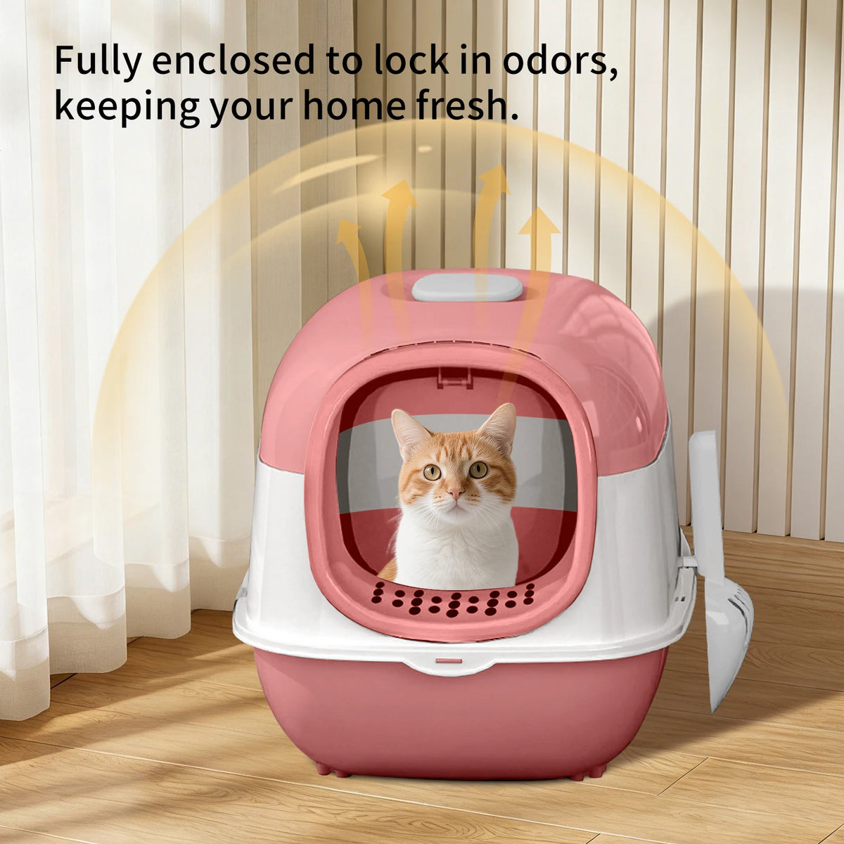 Enclosed Cat Litter Box With Transparent Door And Flip Cover