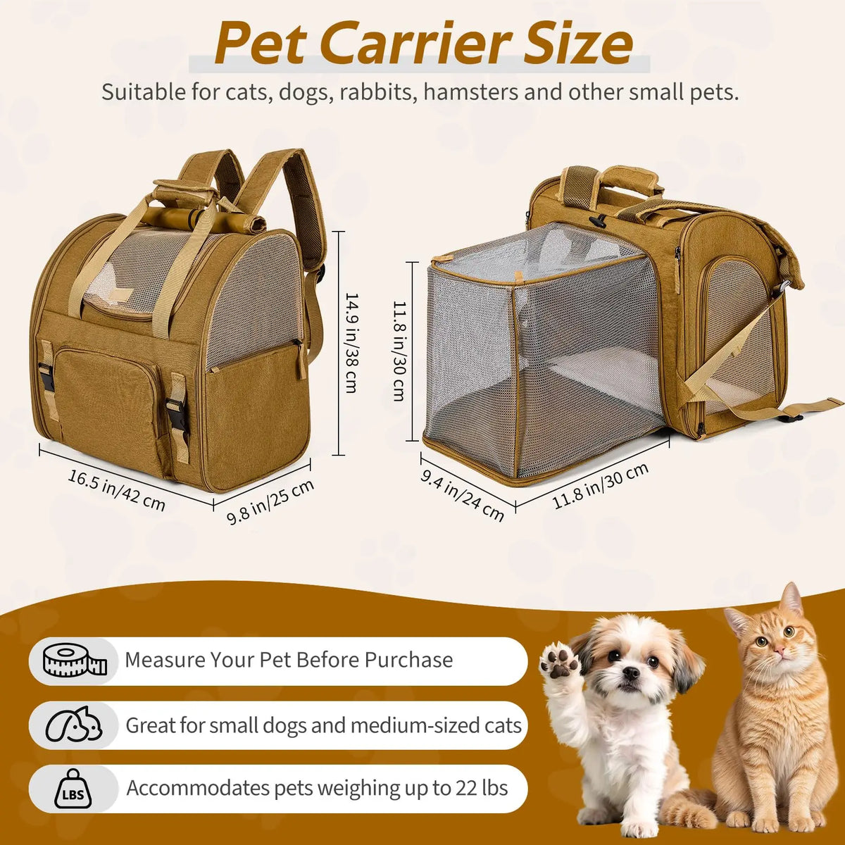 Expandable Cat Carrier Mesh Backpack Breathable Nylon Pet Travel Bag