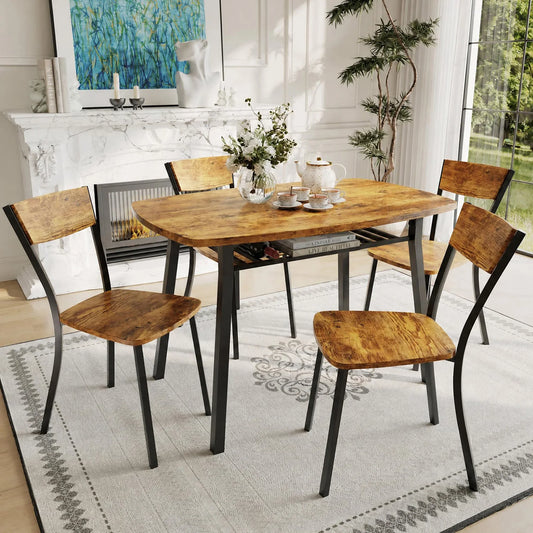 HiMISS Wooden Dining Table Set With Storage Shelf For Kitchens