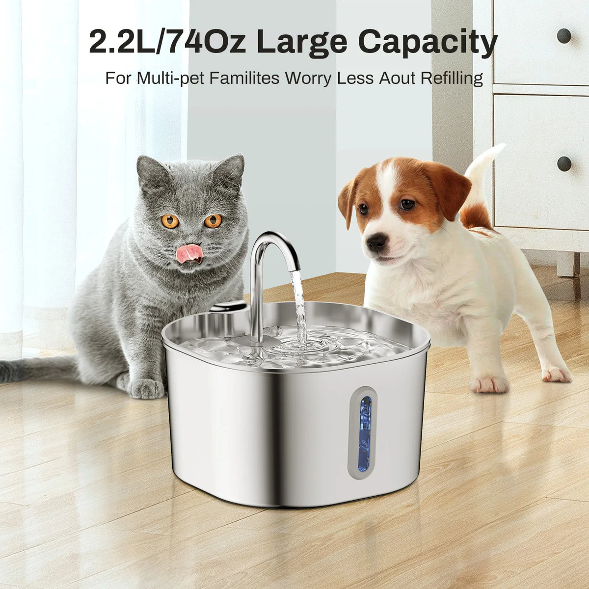 Silent Stainless Steel Pet Water Fountain Dispenser For Cats And Dogs