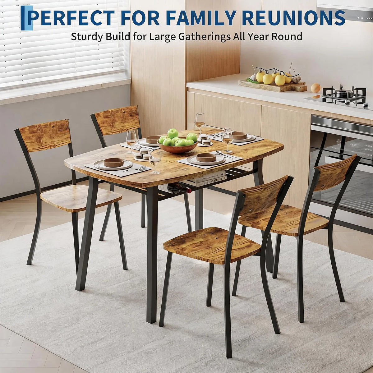 HiMISS Wooden Dining Table Set With Storage Shelf For Kitchens