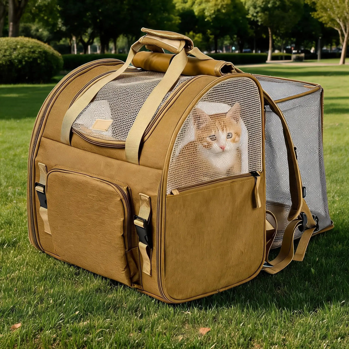 Expandable Cat Carrier Mesh Backpack Breathable Nylon Pet Travel Bag