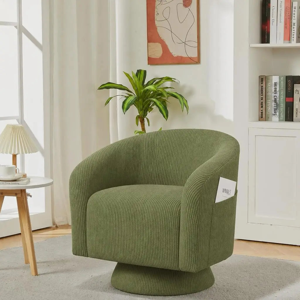 Outwind Modern Swivel Accent Chair With Vertical Striped Corduroy
