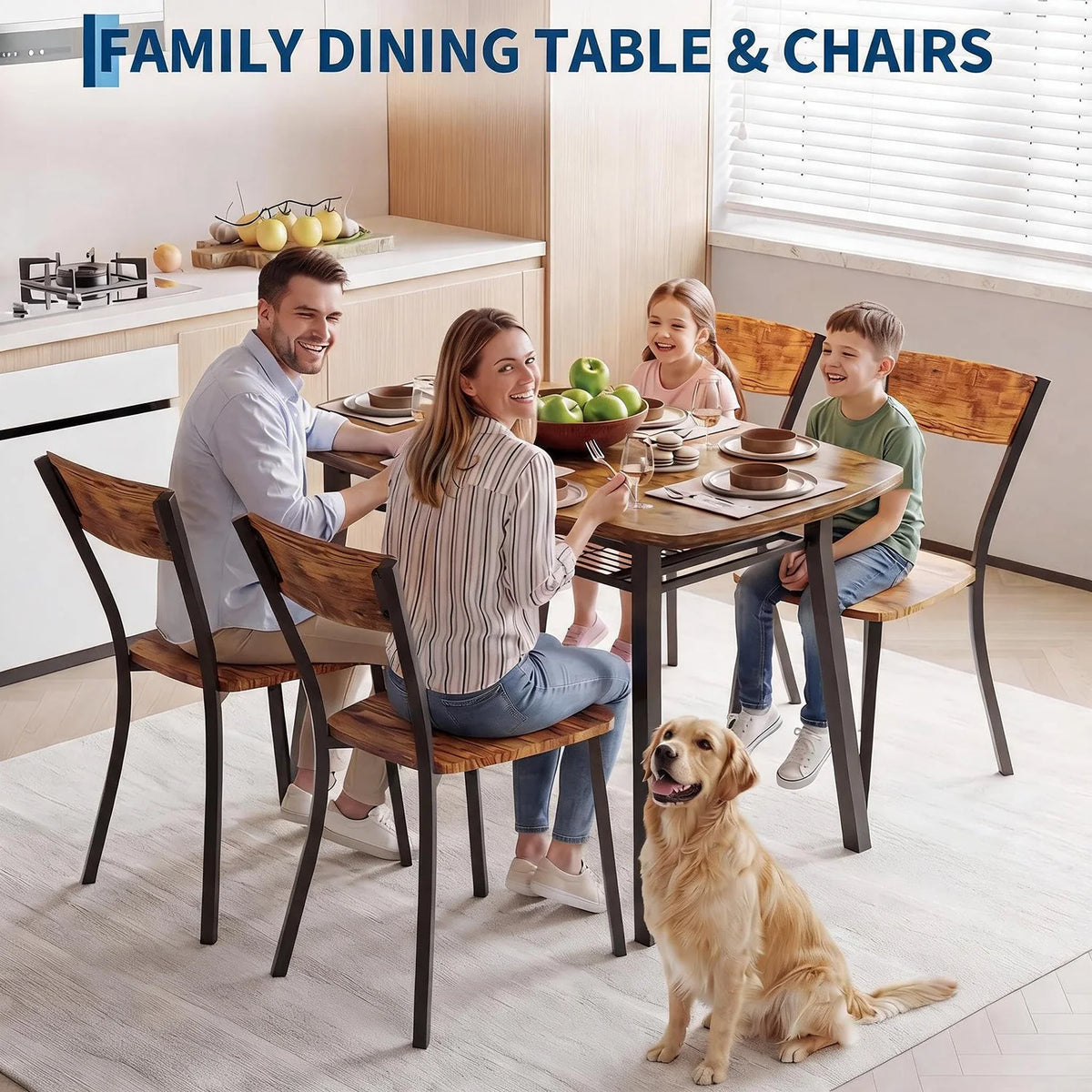 HiMISS Wooden Dining Table Set With Storage Shelf For Kitchens