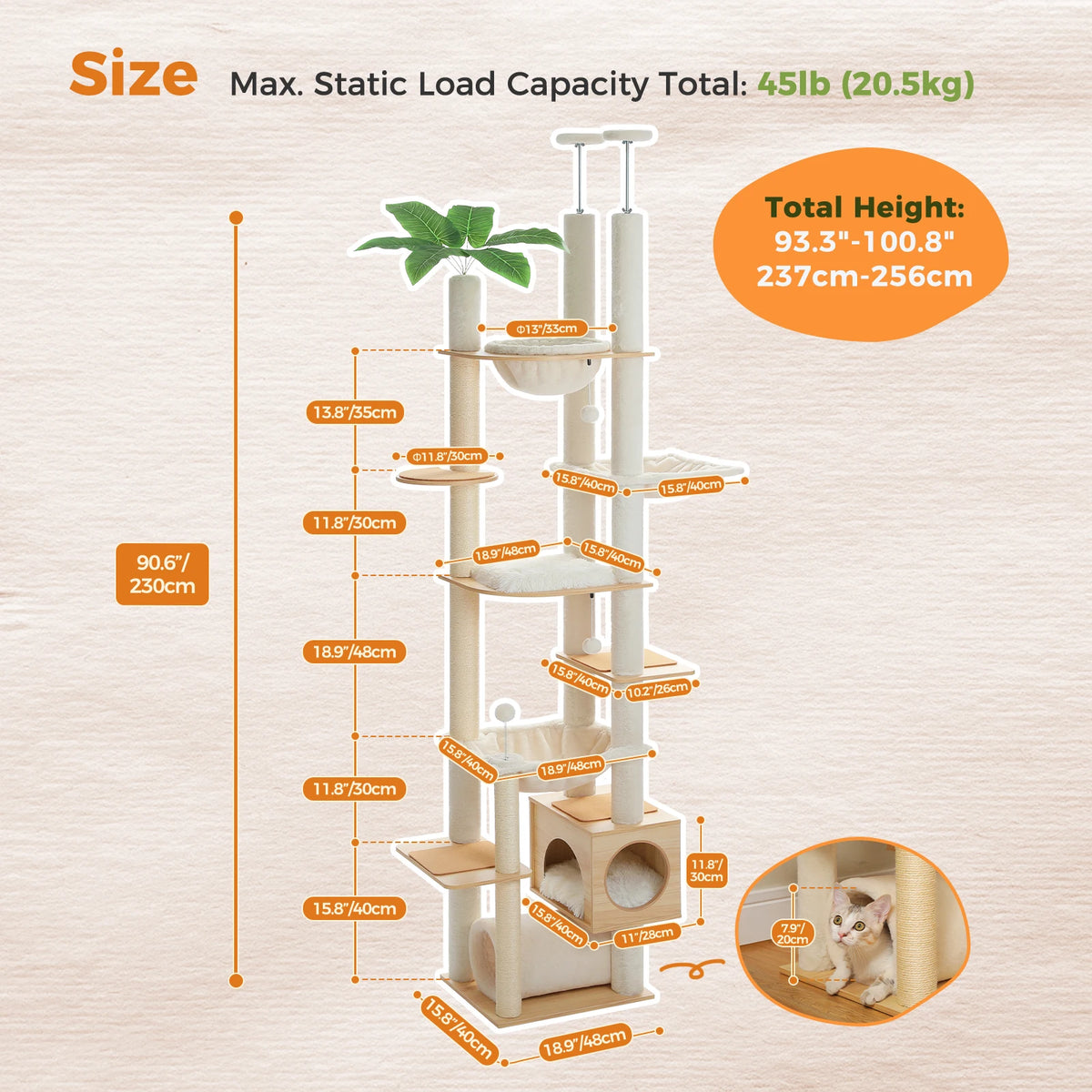 Pawz Road Height Adjustable Cat Tree With Hammock And Posts