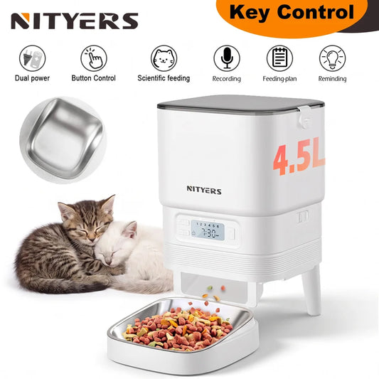 Nityers Automatic Pet Feeder Stainless Steel Bowl Timer Voice Recorder