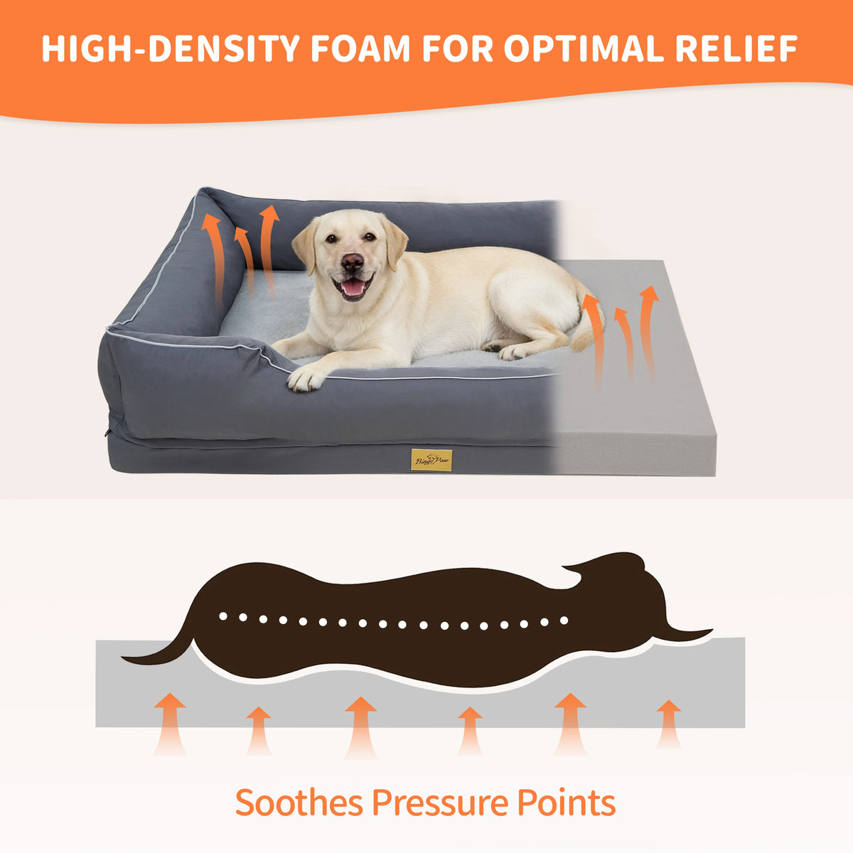 BingoPaw Orthopedic Bolster Dog Bed With Removable Washable Cover