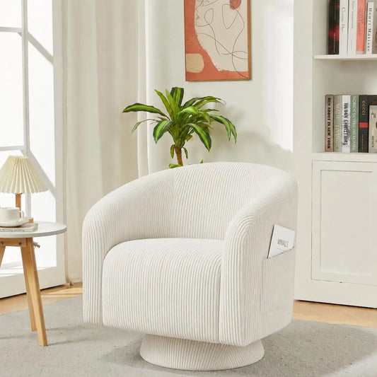 Outwind Modern Swivel Accent Chair With Vertical Striped Corduroy