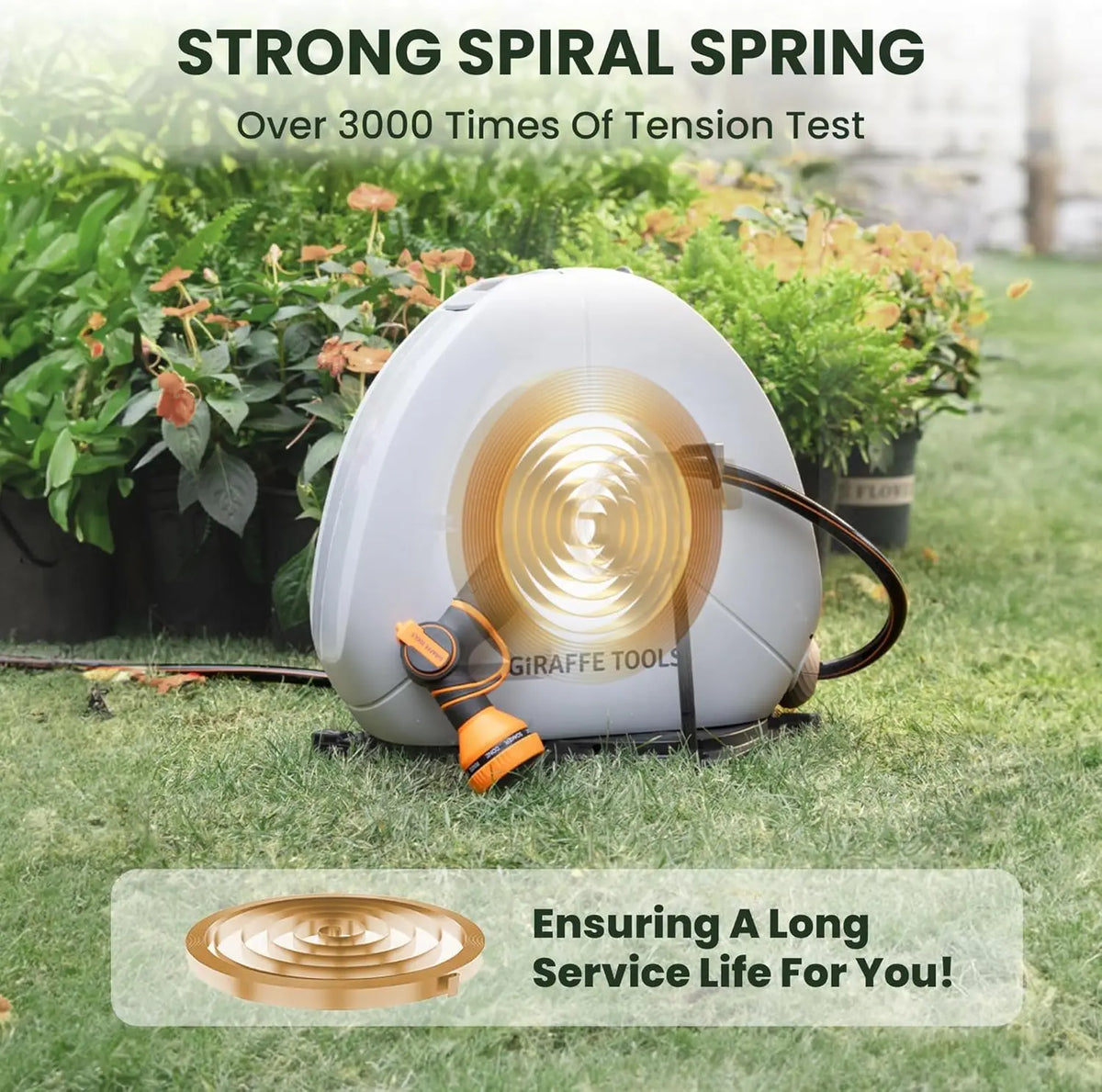 Giraffe Tools Retractable Garden Hose Reel With Automatic Rewind Function
