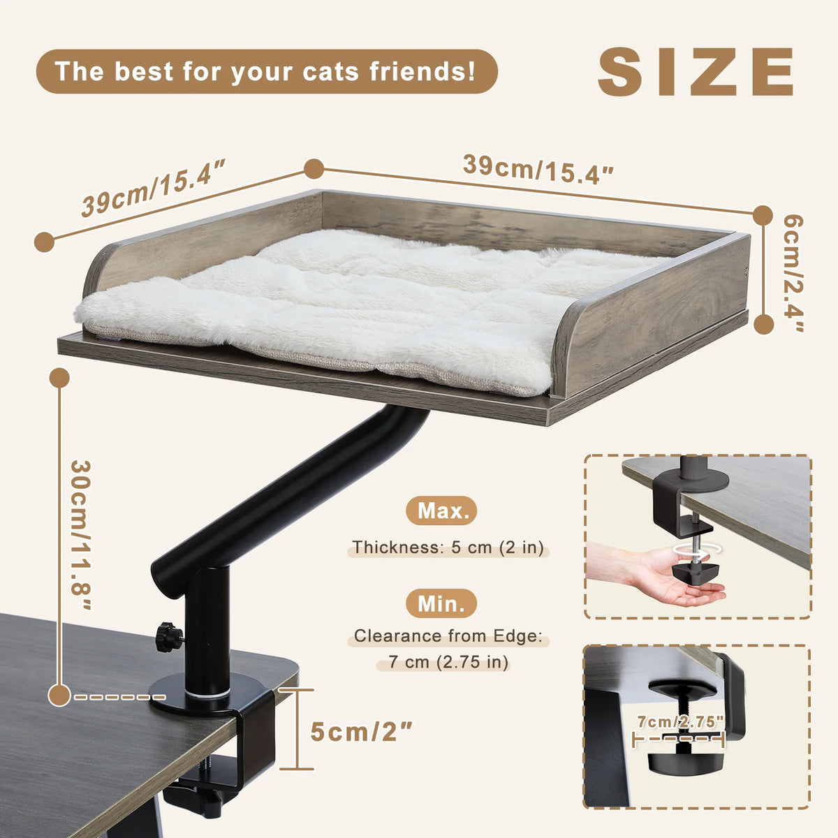 PAWZ Road Adjustable Cat Desk Bed Stand With Plush Comfort