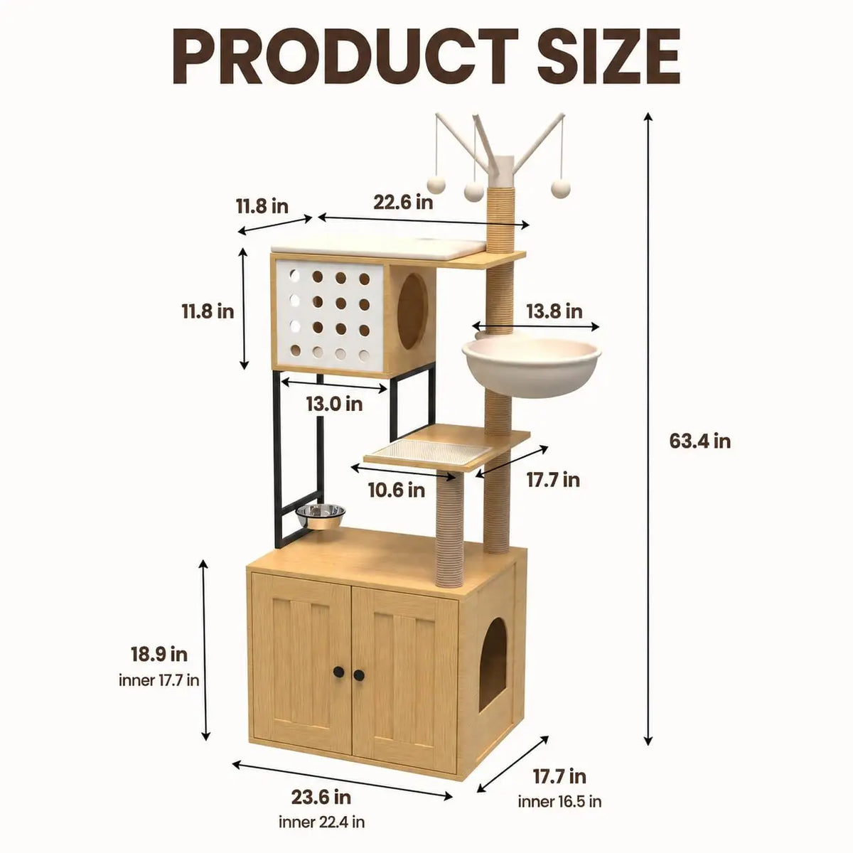 Multi Tier Cat Tree With Concealed Litter Box Cabinet Enclosure