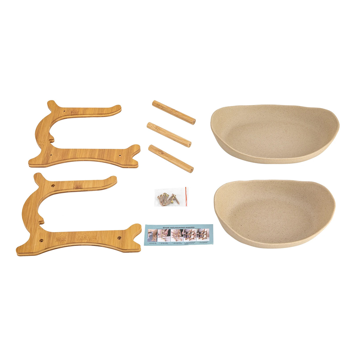 Bamboo Two Tier Ceramic Fruit Bowl Wooden Serving Tray