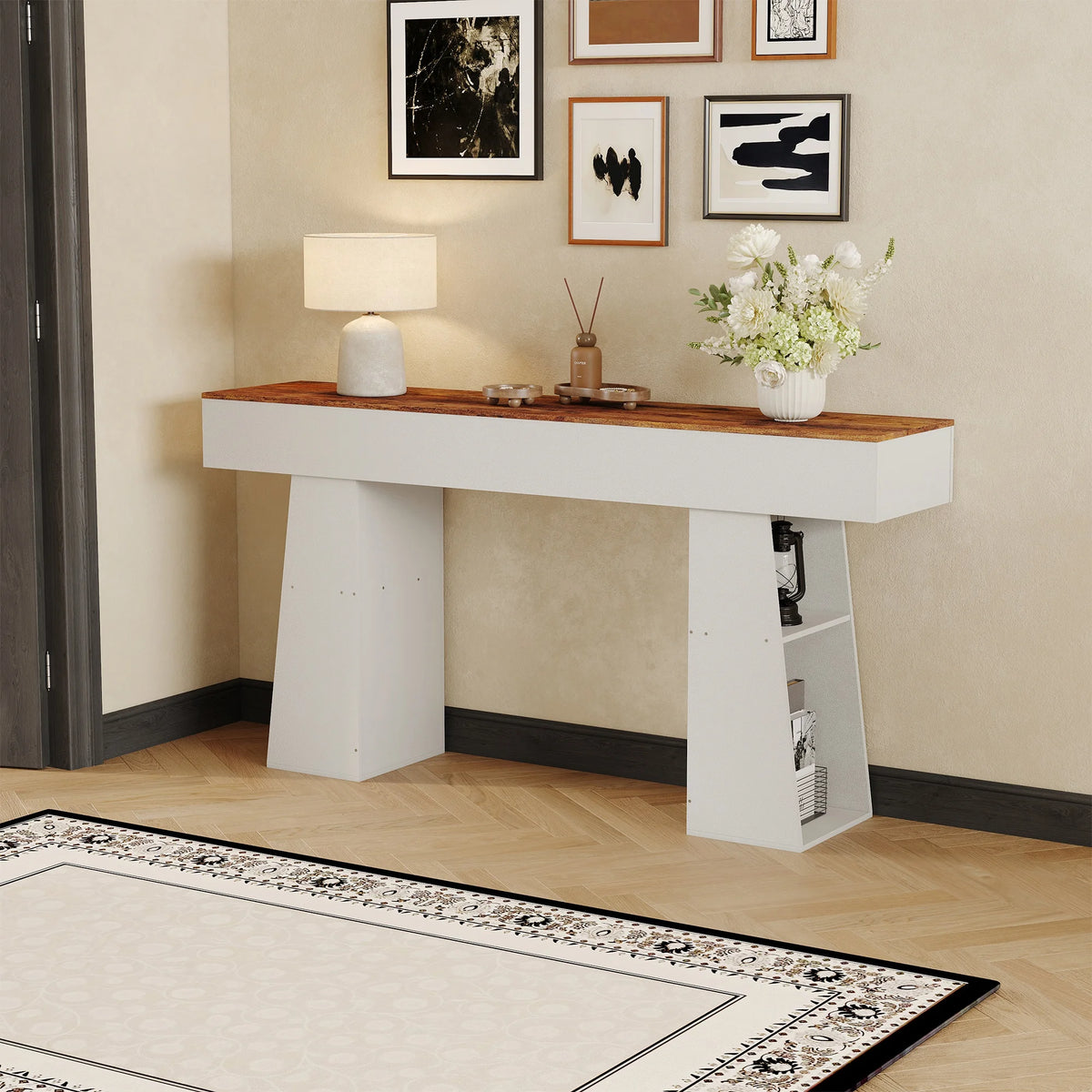 Outwind Modern Console Table With Side Storage Shelves
